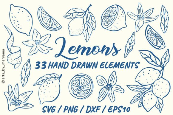 Bringing Freshness to Your Designs with 33 Hand Drawn Lemon Botanical Fruit SVG
