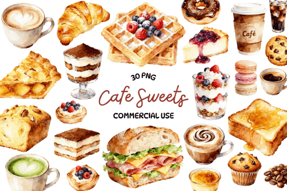 Cafe Sweets Watercolor Clipart Bundle