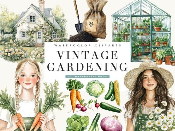 Embracing Nostalgia: How Watercolor Vintage Gardening Clipart Elevates Creative Design