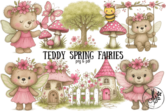 Evaluating Teddy Spring Fairies - Png Pdf Clipart for Creative Projects