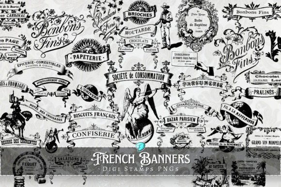 French Banners Digi Stamps PNGs for Creators