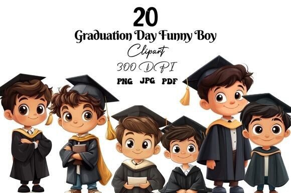 Graduation Day Funny Boy Clipart Set