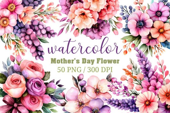 Integrating Watercolor Mother’s Day Flower Clipart into Professional Design Workflows
