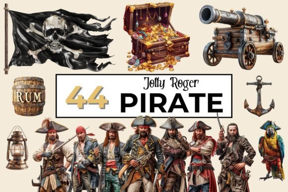 Pirate Clipart Jolly Roger Bundle: Design Assets
