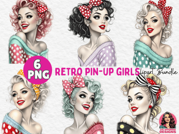 Retro Pin-Up Girls 6 PNG Bundle