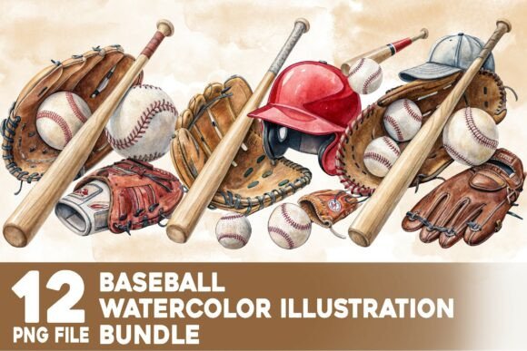 Vintage Baseball Watercolor Bundle for Creators