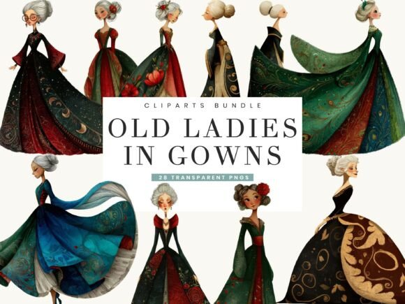 Vintage Charm: 28 Old Ladies in Gowns Clipart