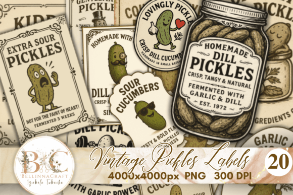 Vintage Pickles Labels Clipart PNG Guide