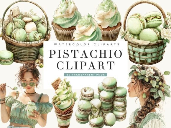 Watercolor Pistachio Clipart Bundle: Fresh Design Assets