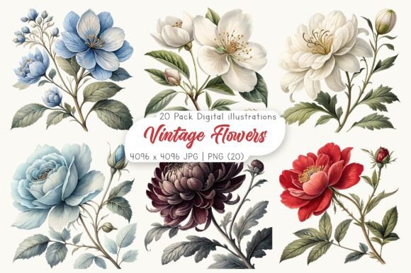 Watercolor Vintage Flowers Clipart: Timeless Design Assets