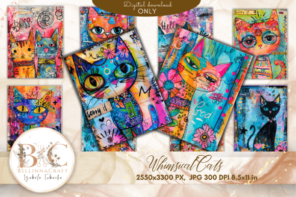Whimsical Cats Colorful Background: A Creative Resource for Modern Makers