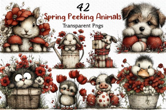 Whimsical Spring Peeking Animals Clipart: Elevating Digital Design with Playful Charm